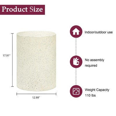 LuxenHome Round Patio Side Table Off White with Speckled Gray Cement, Accent Table for Outdoor and Indoor Off-White (LOCAL PICKUP ONLY)
