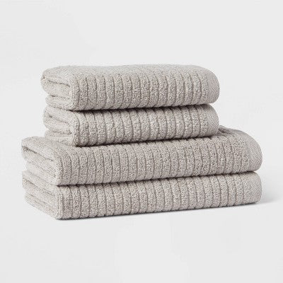 4pk Quick Dry Ribbed Hand and Wash Towel Set Light Gray - Threshold