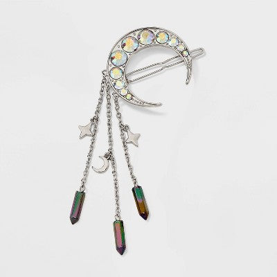 Halloween Moon Dangle Hair Clip - Silver