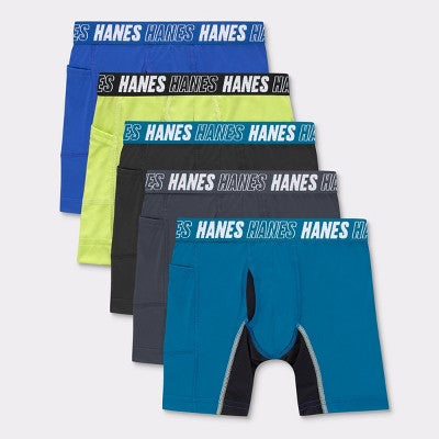 Hanes Moves Boys' 5pk Anti-Chafe Boxer Briefs - Blue M: Moisture Wicking, Quick Dry, 4-Way Stretch