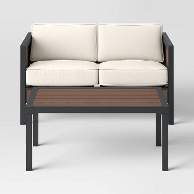 Bryant 2pc Faux Wood Patio Loveseat & Coffee Table - Gray/Natural - Threshold: Steel Frame, Weather-Resistant (LOCAL PICKUP ONLY)