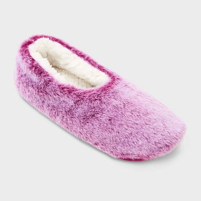 Women's Faux Fur Cozy Pull-On Slipper Socks with Grippers - Auden Berry S/M