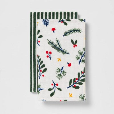 2pk Christmas Winter Botanical Hand Towels White - Wondershop