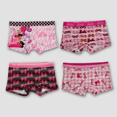 Girls' Barbie 4pk Underwear - 10: Classic Patterns, Knit Boy Shorts, Lightweight Fabric