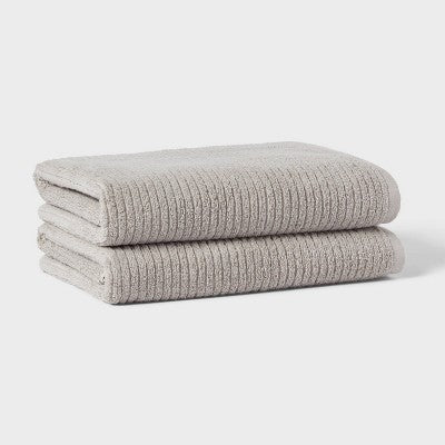 2pk Quick Dry Ribbed Bath Towel Set Light Gray - Threshold