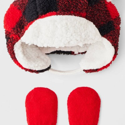 Baby Boys' Checkered Hat and Glove Set - Cat & Jack Red Newborn