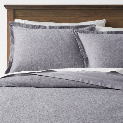 King Cotton Linen Chambray Duvet Cover & Sham Set Navy - Threshold: Woven Midweight Fabric, Zipper Closure