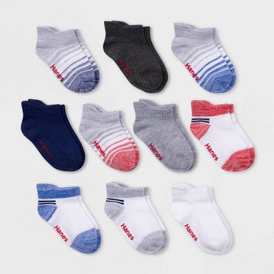 Hanes Baby Boys'10pk Heel Shield Socks - Colors May Vary 12-24M: Nonslip Grippers, Knit Fabric