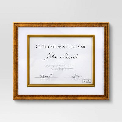 11"x14" Matted to 8.5"x11" Certificate Frame Gold - Threshold