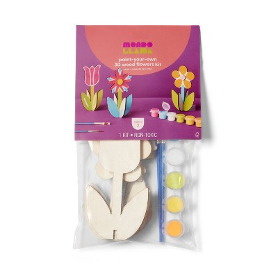 3ct 3D Wood Flowers Painting Craft Kit- Mondo Llama