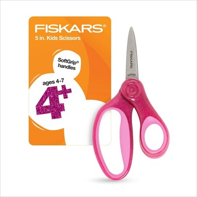 Fiskars 5" Sparkle SoftGrip Point Kids' Scissors Pink: Child Art & Stationery Tool, Metal & Plastic, Lifetime Warranty