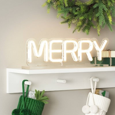 12.8"x3.75" Christmas Merry Neon Acrylic Stand USB Powered - Wondershop