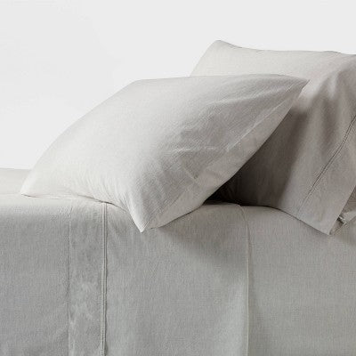 Twin/Twin XL 250 Thread Count Organic Percale Sheet Set Gray Chambray - Threshold: GOTS Certified, Teen & All Ages