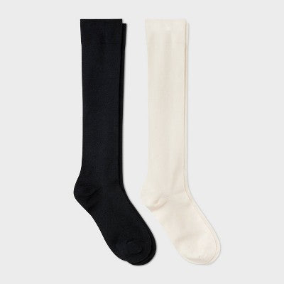 Women's Ultra Smooth Supersoft Fine Gauge Knit 2pk Knee High Socks - Auden Black/Ivory 4-10