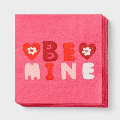 30ct 'Be Mine' Valentine's Day Disposable Beverage Napkins Pink - Spritz
