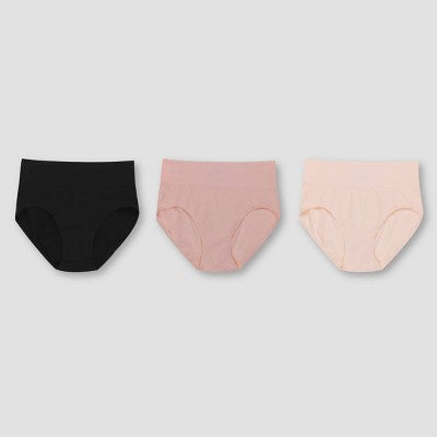 Hanes Premium Women's 3pk Smoothing Seamless Briefs Underwear - Basic Pack Beige/Light Brown/Black 7: Mid Rise Knit
