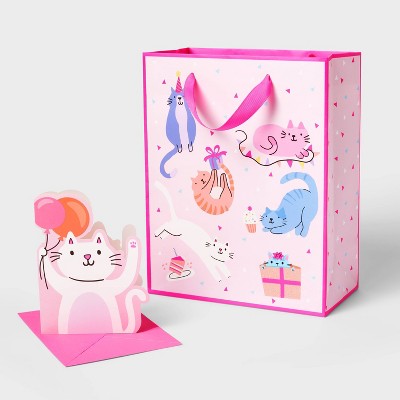 Cats Cub Bag with Card - Spritz: Birthday Gift Bag, Multicolored Animal Pattern, 9.75" x 7.75" x 4"