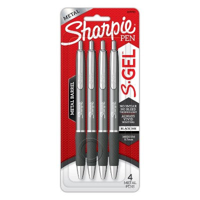 Sharpie S-Gel Gun Metal Barrel 4ct Pens 0.7MM Black Ink