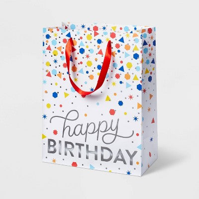 "Happy Birthday" Confetti Medium Gift Bag White - Spritz