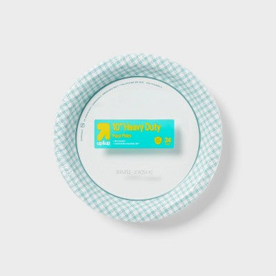 Disposable Plates - 24ct - Aqua Gingham - 10" - up&up