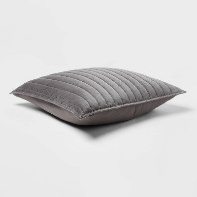 Euro Channel Stitch Velvet Sham Quilt Sham Charcoal - Threshold: OEKO-TEX Certified, Cotton Backing, Machine Washable