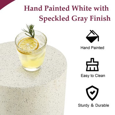 LuxenHome Round Patio Side Table Off White with Speckled Gray Cement, Accent Table for Outdoor and Indoor Off-White (LOCAL PICKUP ONLY)