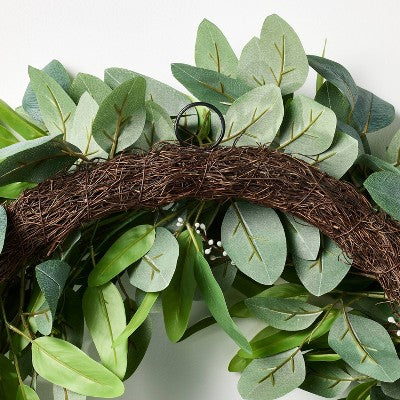 26" Eucalyptus Wreath with Ribbon Green - Artificial, Indoor Use, Unlit - Threshold designed with Studio McGee