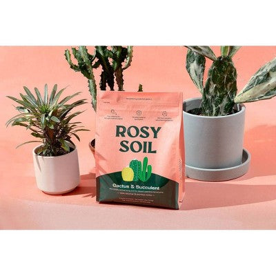 Rosy Soil 4lb Cactus & Succulent Mix Potting Soil: Organic Blend for Indoor Plants, Moisture Control, Peat-Free