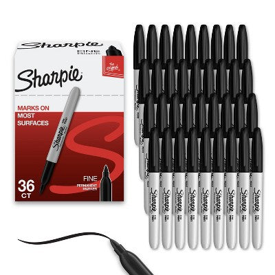 Sharpie 36ct Fine Black Markers Box: Bulk Permanent Art & Office Supplies, Adult Use, Fine Point
