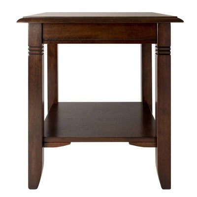 Nolan End Table Cappuccino - Winsome: Solid Wood, Composite, Ribbed Leg Detail, Fixed Shelf (LOCAL PICKUP ONLY)