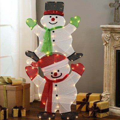 LuxenHome Stacked Snowman Couple Lighted LED Indoor Outdoor Holiday Decoration White