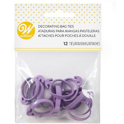 Wilton 12pc Icing Bag Ties: Purple Piping Bag Clips for Cake Decorating, Hand Washable Plastic Set