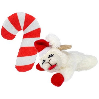 Multipet Lamb Chop with Santa Hat and Crinkle Candy Cane Catnip Plush Cat Toy - 2pk
