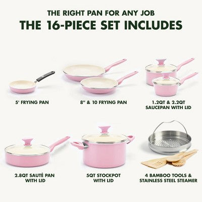 GreenPan Rio 16pc Ceramic Nonstick Cookware Set Blush (LOCAL PICKUP ONLY)