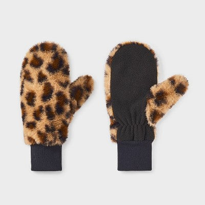 Girls' Faux Fur Mitten - art class Leopard Print