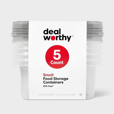 Small Rectangle Food Storage Containers - 24 fl oz/5ct - Dealworthy