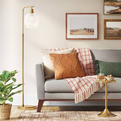 Floor Lamp Brass with Glass Shade (Includes LED Light Bulb) - Threshold: Elegant Standing Illumination, Rotary Switch