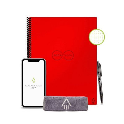 Core Smart Spiral Reusable Notebook Dot-Grid 32 Pages 8.5"x11" Letter Size Red - Rocketbook: Dotted Journal, Bleed-Resistant