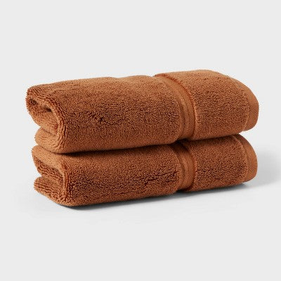 2pk Spa Plush Hand Towel Set Caramel - Threshold