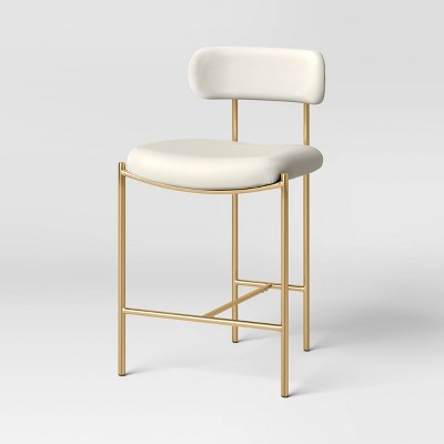 Orion Luxe Backed Counter Height Barstool with Brass Legs Gray Velvet - Threshold (LOCAL PICKUP ONLY)