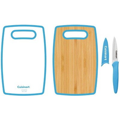 Cuisinart 3pc Dual Sided Cutting Board & Cutlery Set: Stainless Steel Knife Set, Nonstick Coating, Vibrant Blue