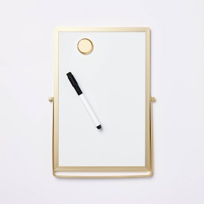 8"x12" Gold Framed Easel Desktop Dry Erase Board - Threshold: Office Supplies, MDF & Aluminum, White Presentation Board