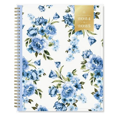 Day Designer 2024-25 Weekly/Monthly Planner 11"x8.5" Wirebound Blue Bouquet: Adult Stationery, July-June Calendar, Tabs