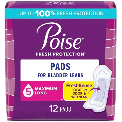 Poise Postpartum Incontinence Feminine Pads for Women - Maximum Absorbency - Long - 12ct