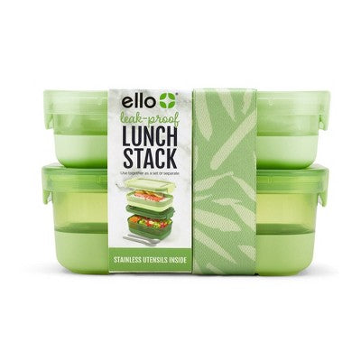 Ello Plastic Lunch Stack Food Storage Container Green