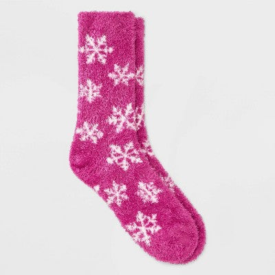 Women's Snowflake Cozy Crew Socks - Auden Berry 4-10