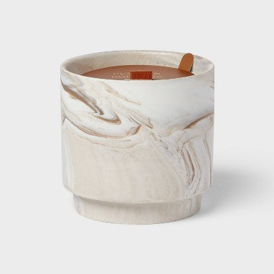 15oz Marble Print Ceramic Wooden Wick Pumpkin Bourbon Jar Candle - Threshold