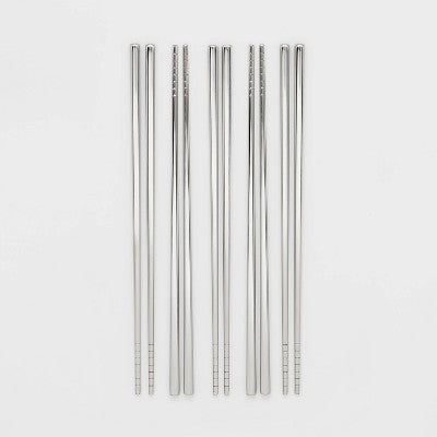 5pk Chopstick Set Silver - Threshold: Stainless Steel, Traditional Style, Dishwasher-Safe, 9.25" Length, Service for 5