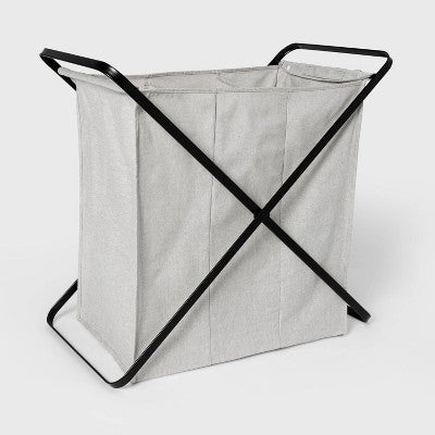 Folding X-Frame Triple Sorter Hamper Matte Black - Brightroom: Clothes Hamper with Removable Liner, 3 Compartments