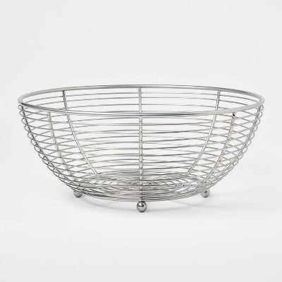 Nickel Fruit Basket - Threshold: Handcrafted Steel Kitchen Rack, Freestanding Silver Fruit Holder, 12"x12"x5"